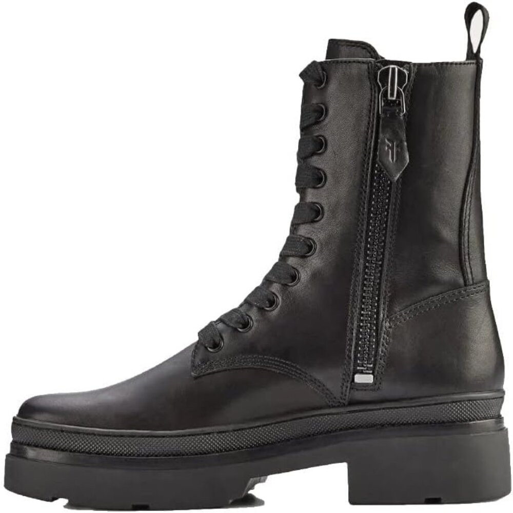 $399 Frye Chloe Lug Combat Black Leather Lace Up Moto Everyday Ankle Boot - Picture 4 of 16